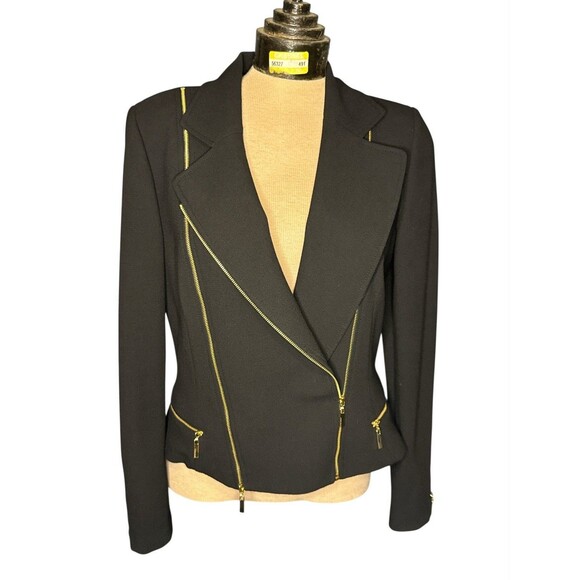 Antonio Melani Micheal’s Black With Gold Zipper Moto Jacket Blazer Cropped Chic - Picture 1 of 10